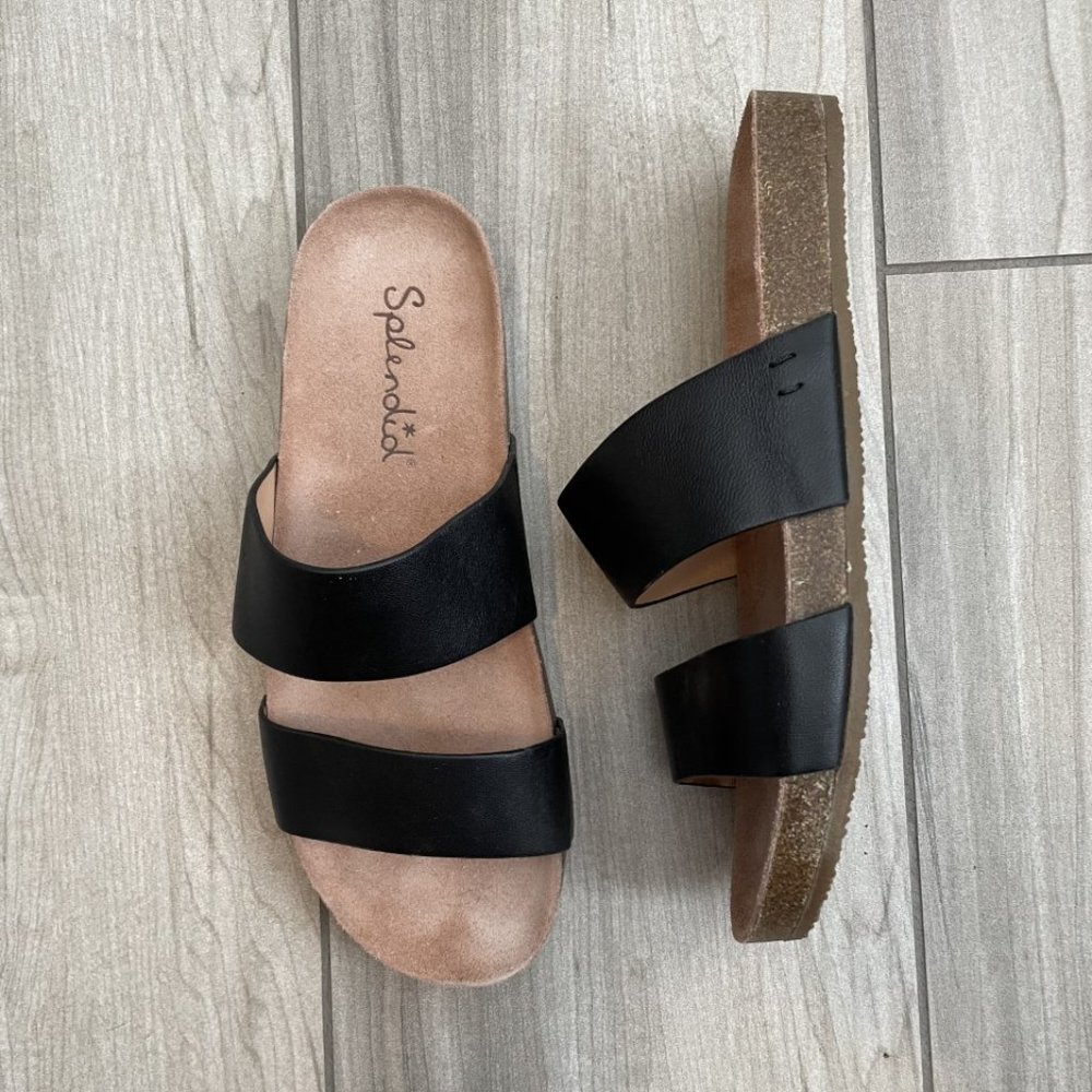 Splendid black leather casual sandals, slides, flip flops - Size 7 1/2